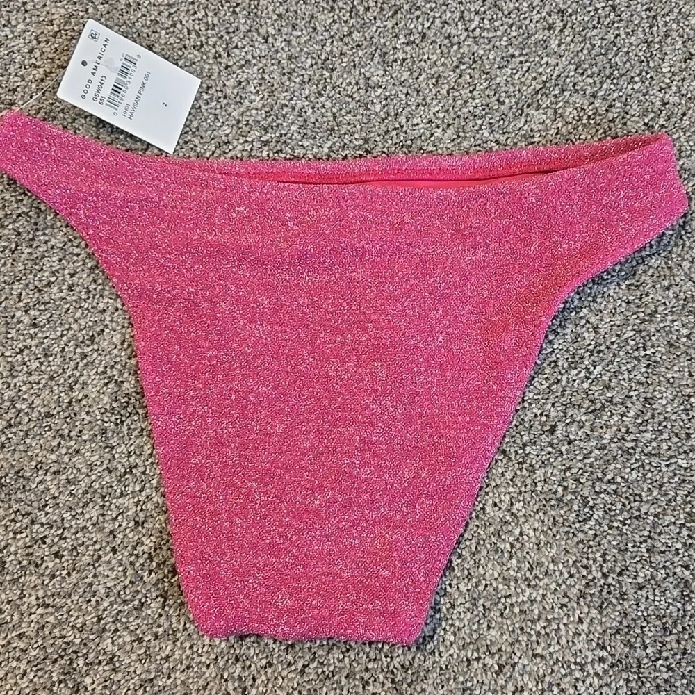 NWT Good American Women Hawaiian Pink Glitter Bikini Bottom Swim Sz 2/M
